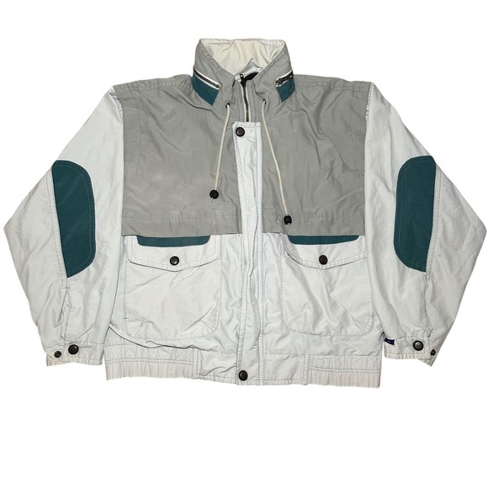 Vintage 90s London Fog Colorblock Zip Up Hooded Jacket Mens L Green Walk Hiking